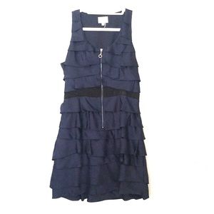 Navy Ruffle Front Zip Dress